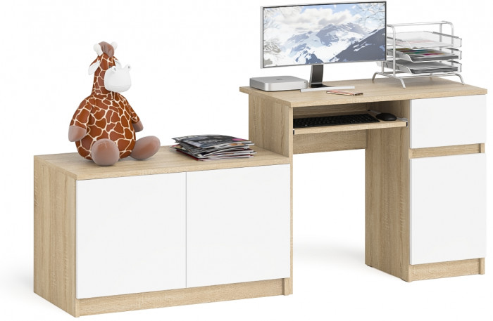 Мори Стол компьютерный МС-1 правый + Тумба МА900.1, цвет дуб сонома/белый, ШхГхВ 180,4х50,4х76,6 см., выдвижной ящик справа, НЕ универсальная сборка