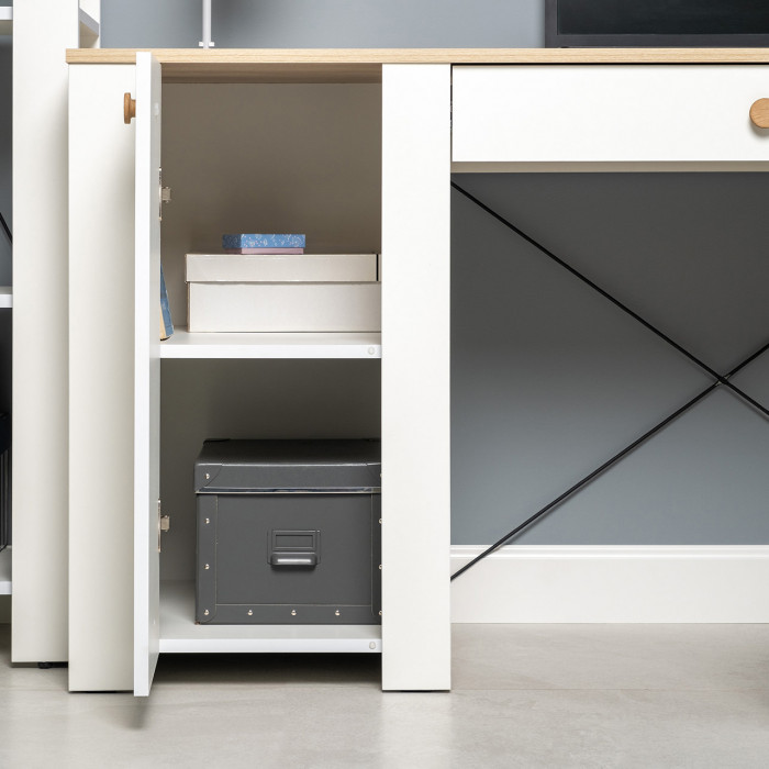 Джастин 12.154 Стол письменный, цвет белый шагрень/дуб белый эксклюзив, ШхГхВ 126,2х54,8х75,3 см., универсальная сборка