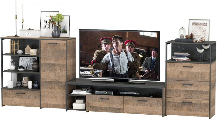 Трувор Гостиная 011, цвет дуб гранж песочный/интра, ШхГхВ 324,8х45,4х106,9 см., универсальная сборка