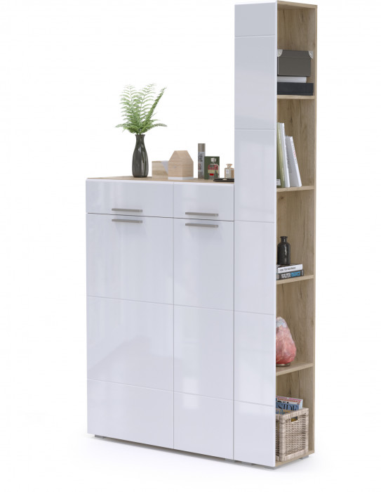 Лайн Прихожая № 14, цвет дуб крафт серый/фасады МДФ белый глянец, ШхГхВ 112х35х210 см., универсальная сборка