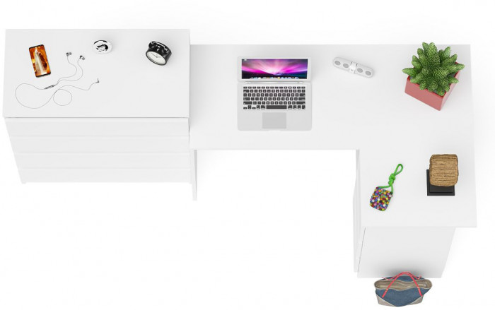 Мори компьютерный стол МС-16 правый + Комод МК800.4, белый