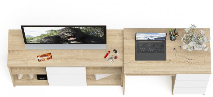 Мори Стол компьютерный МС-6 правый + Тумба МТВ1204.1, цвет дуб сонома/белый, ШхГхВ 210,4х50х76,6 см., выдвижные ящики справа, НЕ универсальная сборка