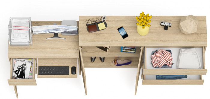 Мори компьютерный стол МС-1 левый + Комод МК1600.1, дуб сонома