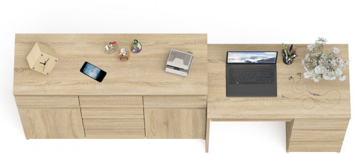 Мори компьютерный стол МС-6 правый + Комод МК1200.4, дуб сонома