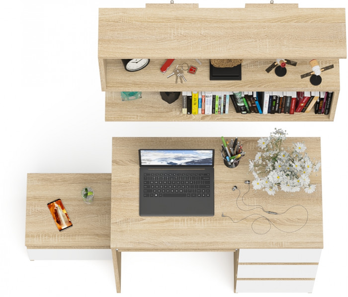 Мори компьютерный стол МС-6 правый + Тумба ТМП400.1 + Полка 900, дуб сонома/белый