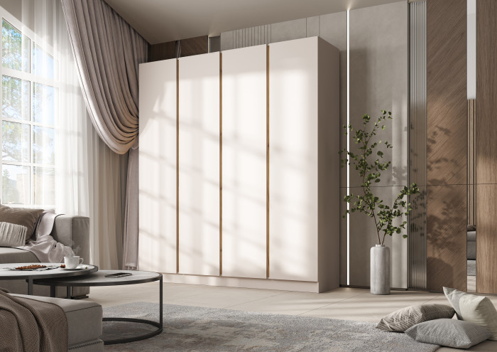 Келвин Шкаф 4-х створчатый 2000, Белый Глянец, Дуб Крафт