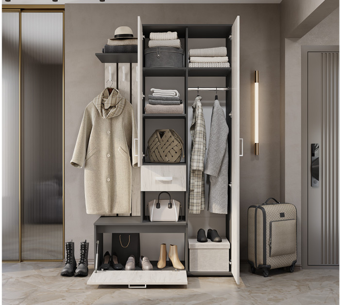 Прихожая Лира ПР-04, Графит, Дуб крафт белый