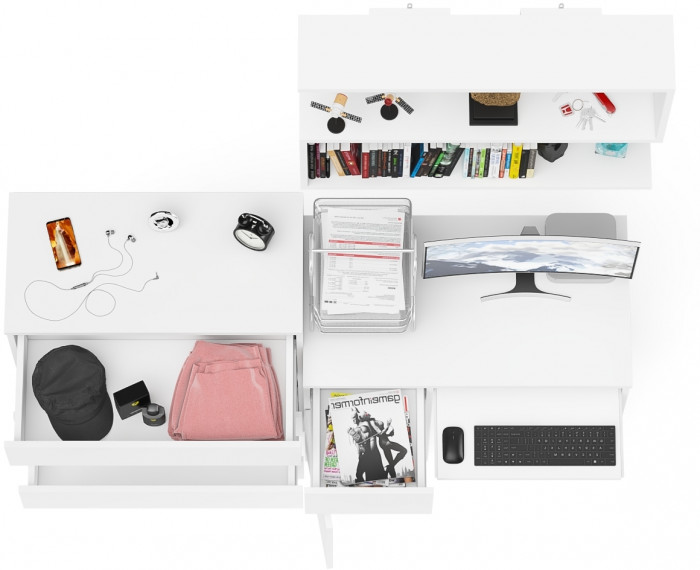 Мори Стол компьютерный МС-1 левый + Комод МК800.4 + Полка 900, цвет белый, ШхГхВ 170,4х50х209,6 см., НЕ универсальная сборка