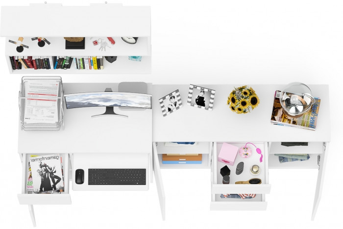 Мори Стол компьютерный МС-1 левый + Комод МК1200.3 + Полка 900, цвет белый, ШхГхВ 210,4х50х209,6 см., НЕ универсальная сборка