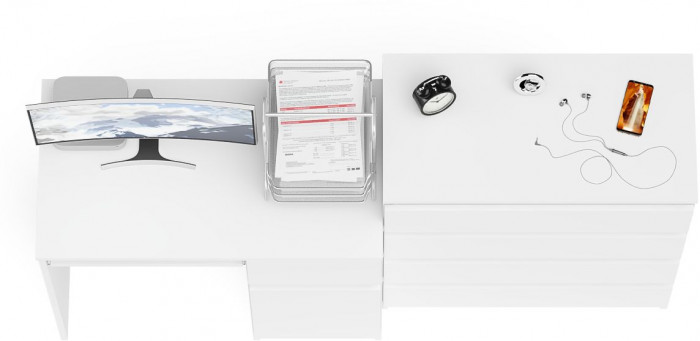 Мори Стол компьютерный МС-1 правый + Комод МК800.4, цвет белый, ШхГхВ 170,4х50х94 см., выдвижной ящик справа, НЕ универсальная сборка