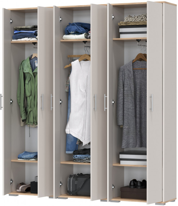Три шкафа для одежды Домино 2-3430дкз/к.с, цвет дуб крафт золотой/кашемир серый, ШхГхВ 180х36х202 см.