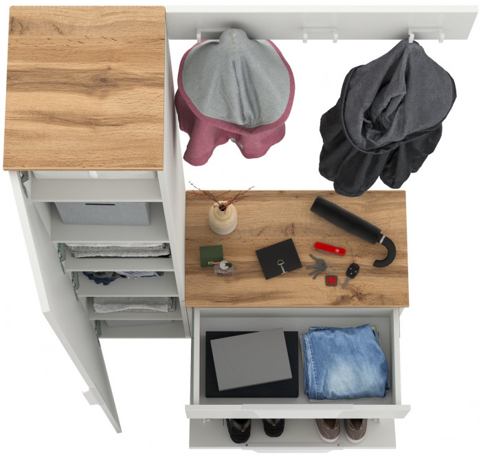 Октава Прихожая 15, белый шагрень/дуб крафт золотой/фасады МДФ белый шагрень