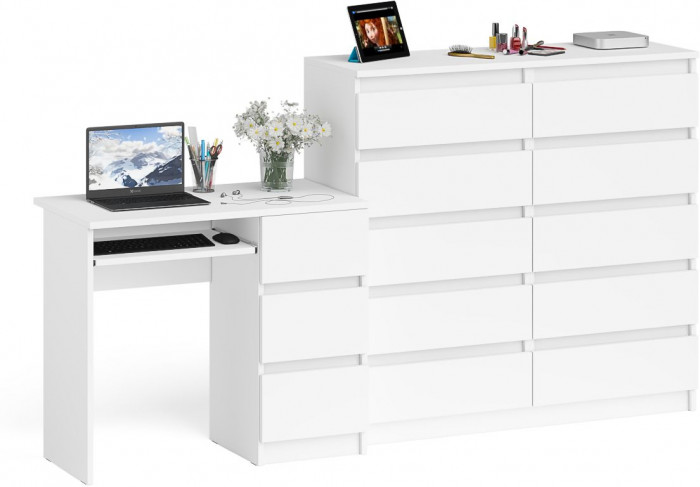 Мори Стол компьютерный МС-6 правый + Комод МК1200.10, цвет белый, ШхГхВ 210,4х50х115 см., выдвижные ящики справа, НЕ универсальная сборка