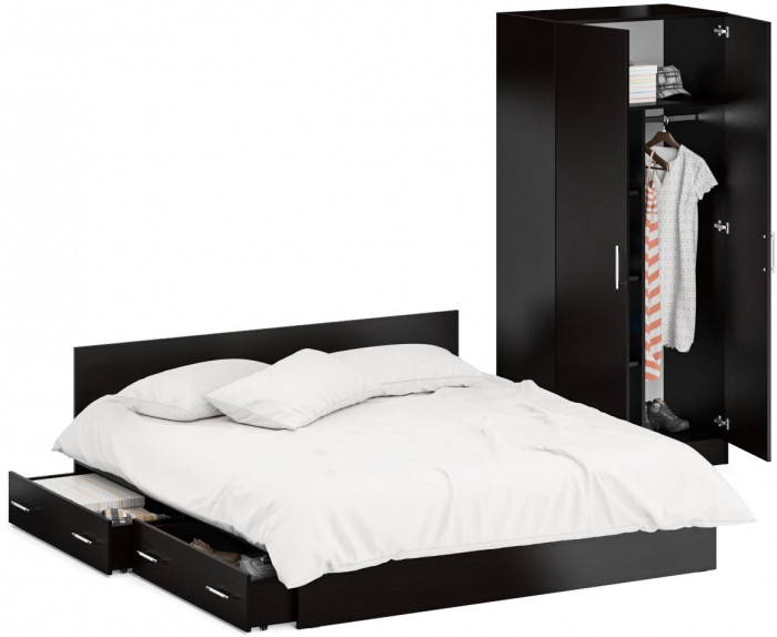 Кровать с ящиками 1800 + Шкаф 2-х створчатый Стандарт, венге