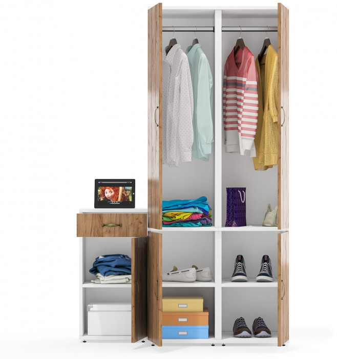 Лидер-8 Пенал МД 23Б + Пенал МД 23Б + Тумба МД 3.15, белый шагрень/крафт золото