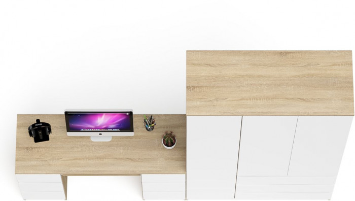 Мори компьютерный стол МС-2 + Шкаф МШ1200.1, дуб сонома/белый