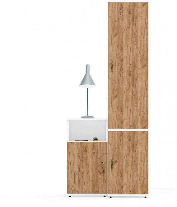 Лидер-8 Пенал МД 21Б + Тумба МД 3.19, цвет белый шагрень/крафт золото, ШхГхВ 80х37,5х190 см., универсальная сборка