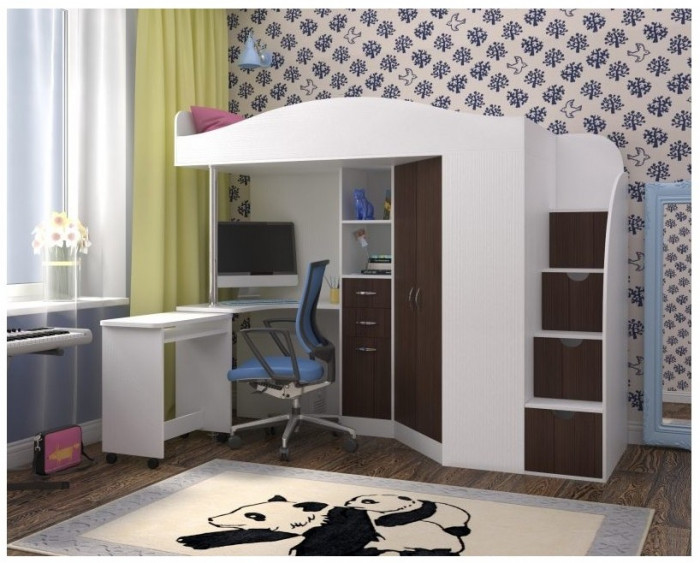 Кровать-чердак Юниор 4 (Винтерберг/Ясень Анкор темный)