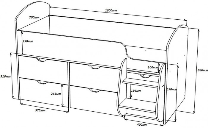 Кровать-чердак Малыш 7 (Винтерберг/Ирис)