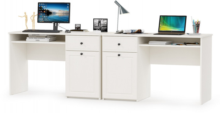 Роуз 12.148 письменный стол +12.148письменный стол, ЛДСП белый(тиснение Поры дерева)/МДФясень ваниль