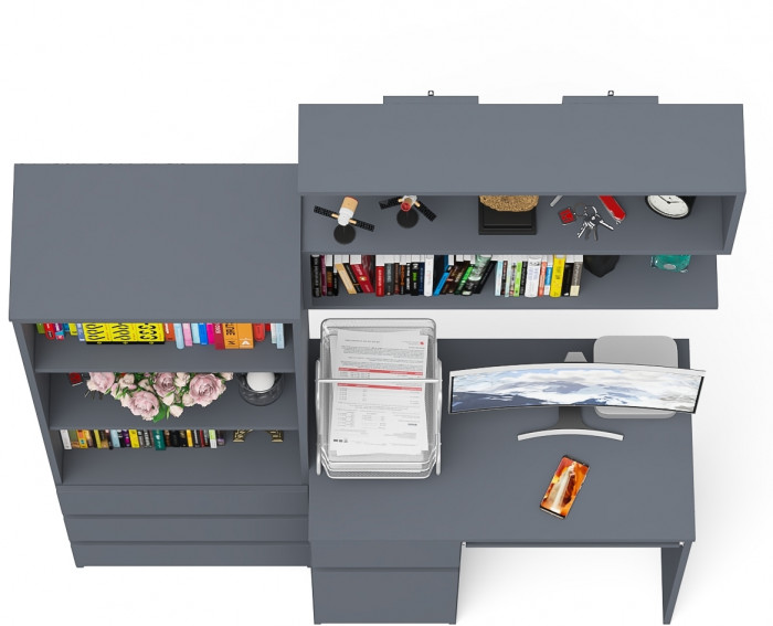 Мори Стол компьютерный МС-1 левый + Стеллаж МСТ600.3 + Полка 900, цвет графит, ШхГхВ 150,4х50х209,6 см., НЕ универсальная сборка