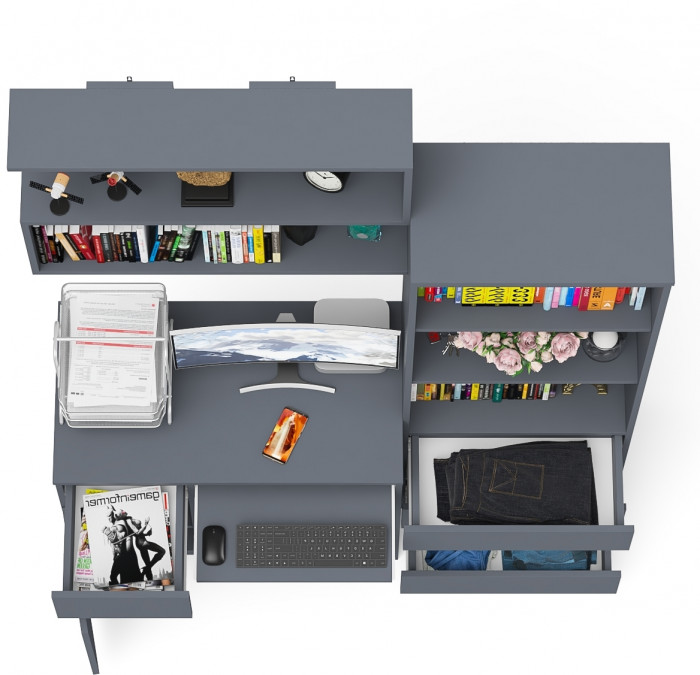 Мори Стол компьютерный МС-1 левый + Стеллаж МСТ600.3 + Полка 900, цвет графит, ШхГхВ 150,4х50х209,6 см., НЕ универсальная сборка