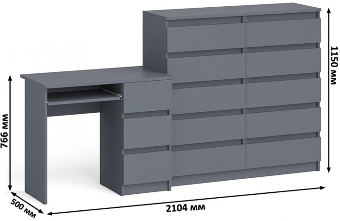 Мори Стол компьютерный МС-6 правый + Комод МК1200.10, цвет графит, ШхГхВ 210,4х50х115 см., выдвижные ящики справа, НЕ универсальная сборка