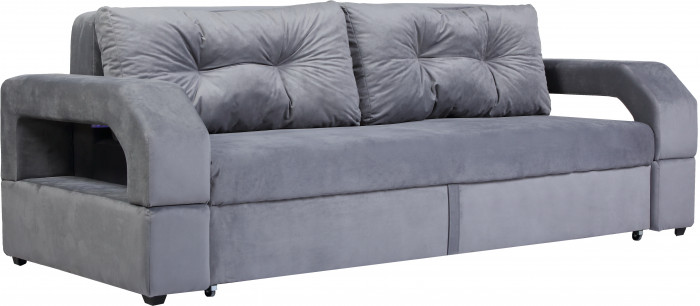 Диван еврокнижка Манчестер с подсветкой, 160 велюр серый НПБ