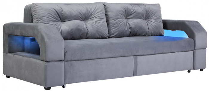 Диван еврокнижка Манчестер с подсветкой, 160 велюр серый НПБ