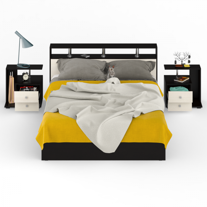 Камелия Кровать 1600 + две тумбы, венге/дуб лоредо