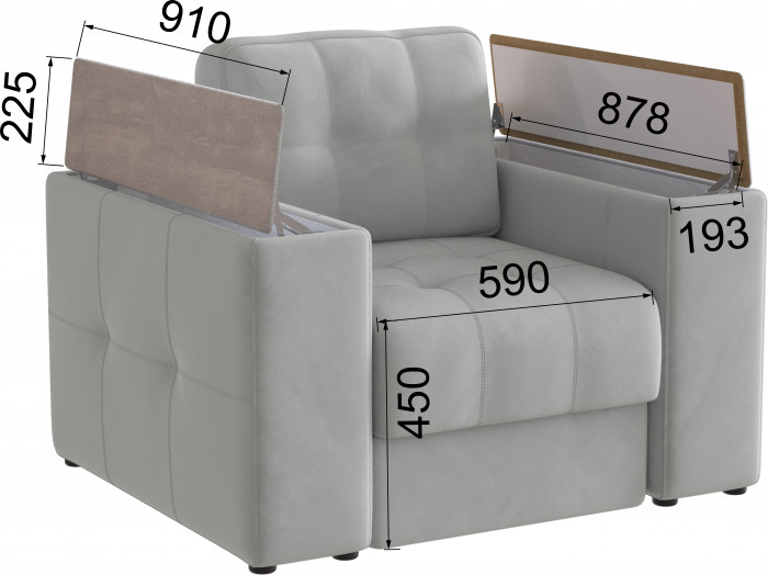 Кресло Нави, Светло-серый/Холст белый