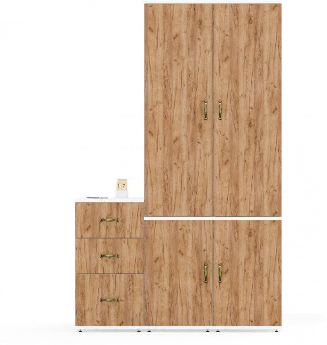 Лидер-8 Пенал МД 23Б + Пенал МД 23Б + Тумба МД 3.16, белый шагрень/крафт золото