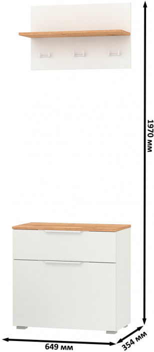 Октава 16.127 Тумба для обуви + 15.14.01 Вешалка, белый шагрень/дуб крафт золотой/фасады МДФ белый шагрень