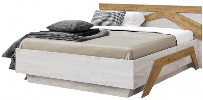 Кровать двуспальная 160х200 "Скандинавия" с щитовым основанием - Бетон пайн светлый/Дуб наварра