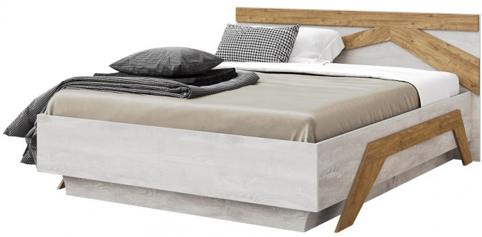Кровать двуспальная 160х200 "Скандинавия" с щитовым основанием - Бетон пайн светлый/Дуб наварра
