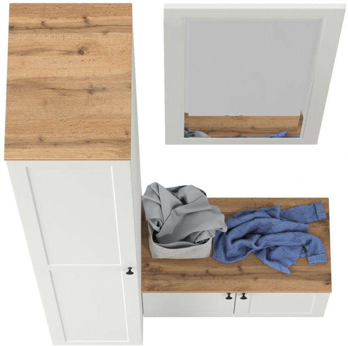 Остин Прихожая 24, цвет белый шагрень/дуб крафт золотой, ШхГхВ 120х54,3х229,6 см., универсальная сборка