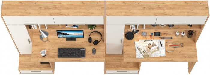 Лайт Стол письменный 03.243Н + Лайт Стол письменный 03.243Н, цвет дуб крафт золотой/белый премиум, ШхГхВ 300,4х57,3х179,9 см., НЕ универсальная сборка