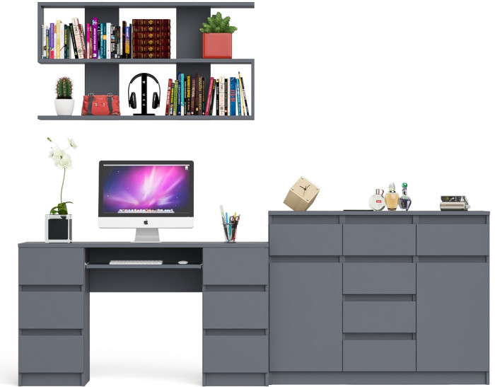 Мори компьютерный стол МС-2 + Комод МК1200.4 + Полка 1200, графит