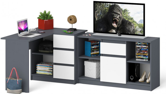 Мори Стол компьютерный МС-16 правый + Тумба МТВ1204.1, цвет графит/белый, ШхГхВ 244,8х84,9х76,6 см., выдвижные ящики справа, НЕ универсальная сборка