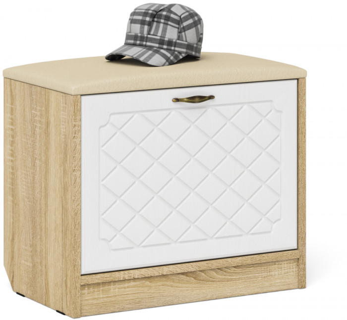 Прихожая П-6 Компоновка № 09, дуб сонома/фасады МДФ белое дерево фрезеровка ромб