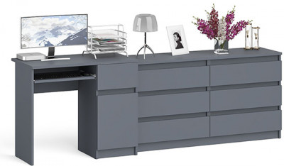 Мори компьютерный стол МС-1 правый + Комод МК1380.6, графит