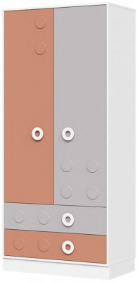 ТУРБО ШК 02 Шкаф 2х створчатый с 2мя ящиками (900х2000х497) корпус белый/шарлиз кашемир/терракота