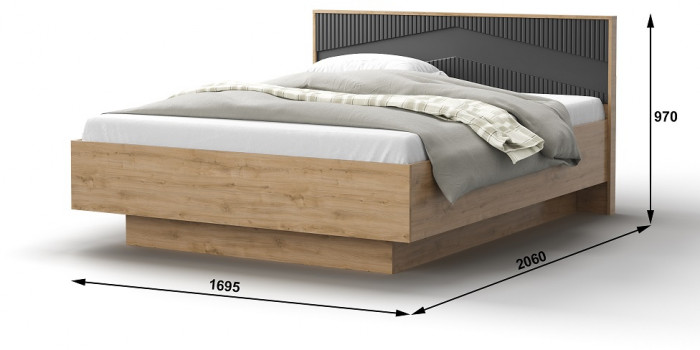 Кровать двуспальная 140х200 "Оливия" с щитовым основанием - Дуб наварра/Шагрень черная