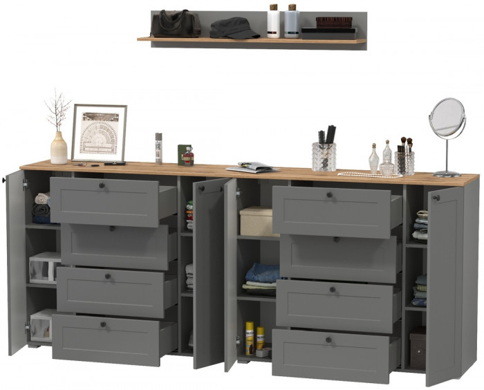 Остин Прихожая 70, цвет серый графит/дуб крафт золотой, ШхГхВ 240х41,9х160 см.