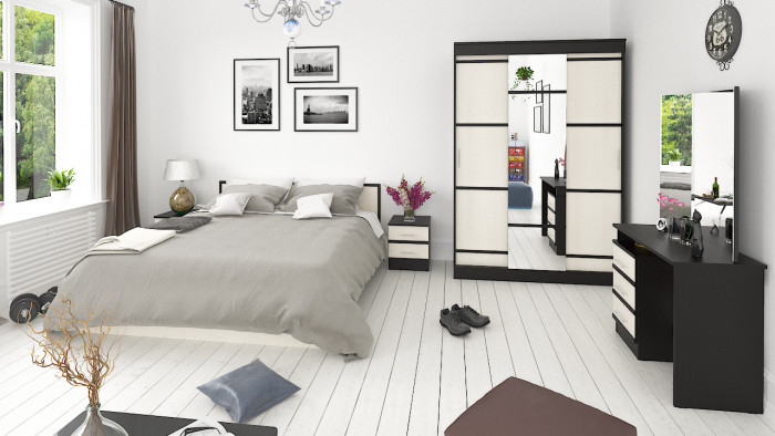 Сакура Кровать с ящиками 1800 + тумба, цвет венге/дуб лоредо, ШхГхВ 224х203,5х80 см., сп.м. 1800х2000 мм., б/м, основание есть, универсальная сборка