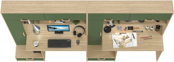 Лайт Стол письменный 03.243Н + Лайт Стол письменный 03.243Н, цвет плэйн/дымчатый зелёный, ШхГхВ 300,4х57,3х179,9 см., НЕ универсальная сборка