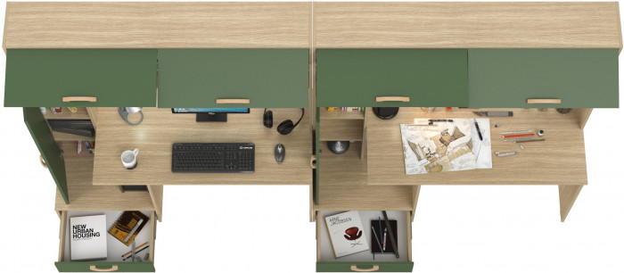Лайт Стол письменный 03.243Н + Лайт Стол письменный 03.243Н, цвет плэйн/дымчатый зелёный, ШхГхВ 300,4х57,3х179,9 см., НЕ универсальная сборка