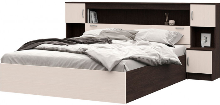 КР 552 Бася ЛДСП кровать с закроватным модулем венге/белфорт