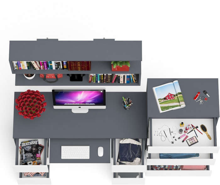 Мори компьютерный стол МС-2 + Комод МК700.5 + Полка 1200, графит/белый