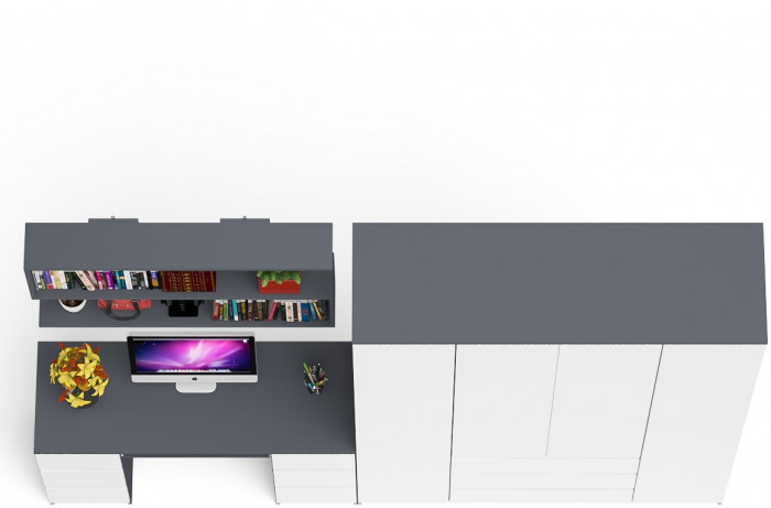 Мори компьютерный стол МС-2 + Шкаф МШ1600.1 + Полка 1200, графит/белый